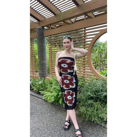 ARTHUR Women's Black Brown Floral Strapless Flower Mini Dress Size Small - Picture 16 of 16